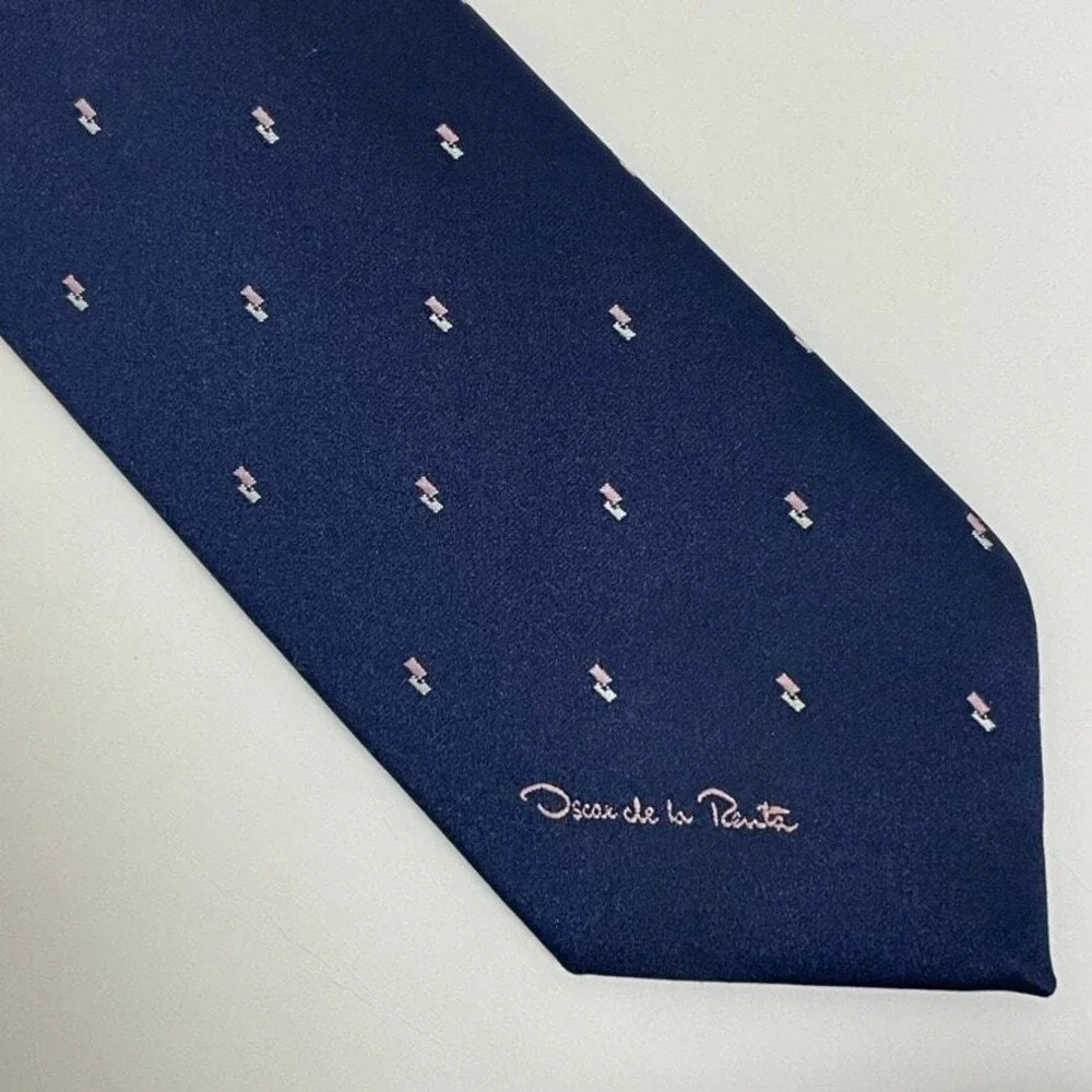 Oscar de‎ la Renta Necktie Mens Navy Blue Geometric Silk Blend Formal Business